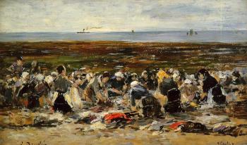 尤金 佈丹 Etretat, Laundresses on the Beach, Low Tide